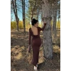 Kahve Sırt Degaje Sandy Elbise