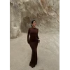 Kahve Sırt Halkalı Maxi Elbise