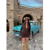 Kahve Şortlu Bodysuit Triko İkili Takım