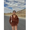 Kahve Terra Eteği Büzgülü Elbise