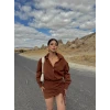 Kahve Terra Eteği Büzgülü Elbise