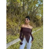 Kahve Yandan Büzgülü Straplez Crop