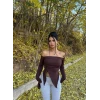 Kahve Yandan Büzgülü Straplez Crop