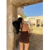 Kahve Yanı Tokalı Büzgülü Elbise