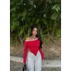 Kırmızı Asimetrik Biyeli Crop