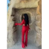 Kırmızı İspanyol Tayt Crop İkili Takım