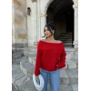 Kırmızı Madonna Yaka Şardonlu Kazak