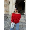 Kırmızı Madonna Yaka Şardonlu Kazak