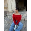 Kırmızı Madonna Yaka Şardonlu Kazak