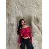 Bordo Mendili Yaka Fermuarlı Crop
