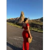 Kırmızı Sırt Dekolteli İkili Takım