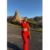 Kırmızı Sırt Dekolteli İkili Takım
