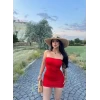 Kırmızı Straplez Basic Elbise