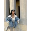 Körük Cepli Kürklü Denim Mont