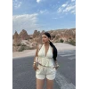 Krem Şortlu Bürümcük İkili Takım