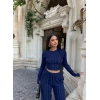 Lacivert Fitilli Ters Dikiş İkili Takım