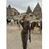 Leopar Şal Yaka Maxi Elbise