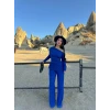 Mavi Kayık Yaka İkili Takım