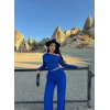 Mavi Kayık Yaka İkili Takım