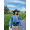 Mavi Ön Bağcıklı Müslin Gömlek