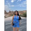 Mavi Şortlu Bürümcük İkili Takım