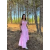 Pembe Askılı İnci Keten Elbise