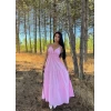 Pembe Askılı İnci Keten Elbise