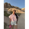 Pembe Duble Kol Çizgili Gömlek