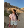 Pembe Duble Kol Çizgili Gömlek