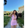 Pembe Göbek Pencereli Aksesuarlı Elbise