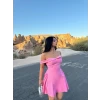 Pembe Off Shoulder Mini Elbise