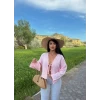 Pembe Ön Bağcıklı Müslin Gömlek