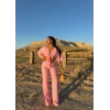 Pembe Önden Bağlamalı Çilek İkili Takım