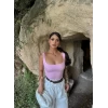 Pembe Sırt Dekolte Bodysuit