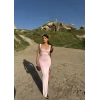 Pembe Tek Yırtmaçlı Kalın Askılı Elbise