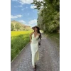 Sarı Boyundan Bağlamalı Keten Elbise