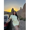 Sarı Eteği Büzgülü Modal Elbise