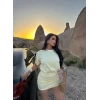 Sarı Eteği Büzgülü Modal Elbise