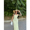 Sarı Halter Gofre Elbise