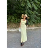 Sarı Halter Gofre Elbise