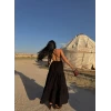 Siyah Askılı İnci Keten Elbise