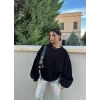 Siyah Balon Kollu Üç İplik Sweat