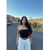 Siyah Basic Straplez Crop