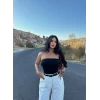 Siyah Basic Straplez Crop