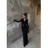 Siyah Bel Tokalı Drapeli Elbise