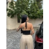 Siyah Boyundan Bağlamalı Kapaklı Crop