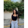 Siyah Boyundan Bağlamalı Kemerli Crop
