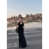 Siyah Boyundan Geçmeli Maxi Elbise