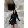 Siyah Büzgülü Mini Elbise