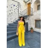 Sarı Büzgülü Straplez İkili Takım
